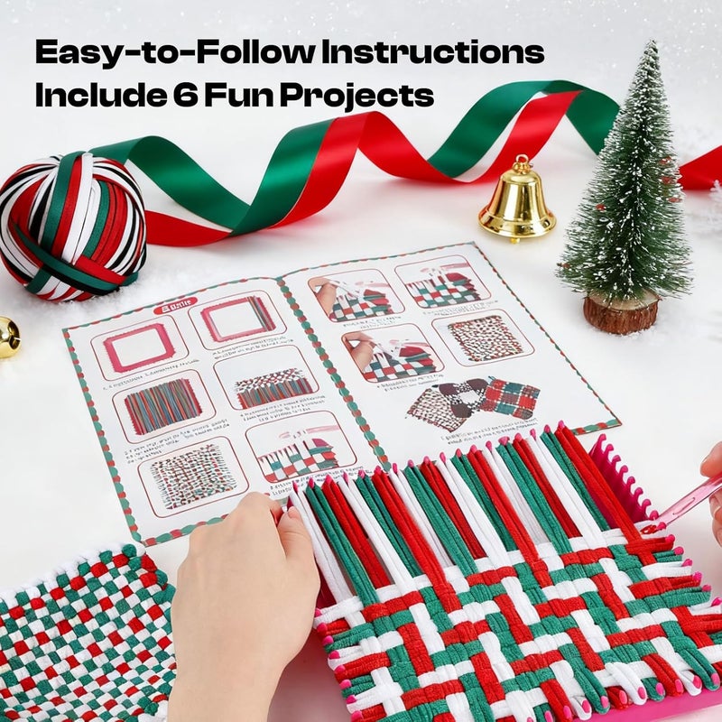 Caydo Christmas Weaving Loom Kit for Kids, Pot Holder Loom Kit for Girls 8-12, Include 448Pcs Weaving Loops(8 Colors), DIY Art and Craft Looms for Kid, Gift for Christmas & Craft-Loving Kids Age 8-12 - Image 4